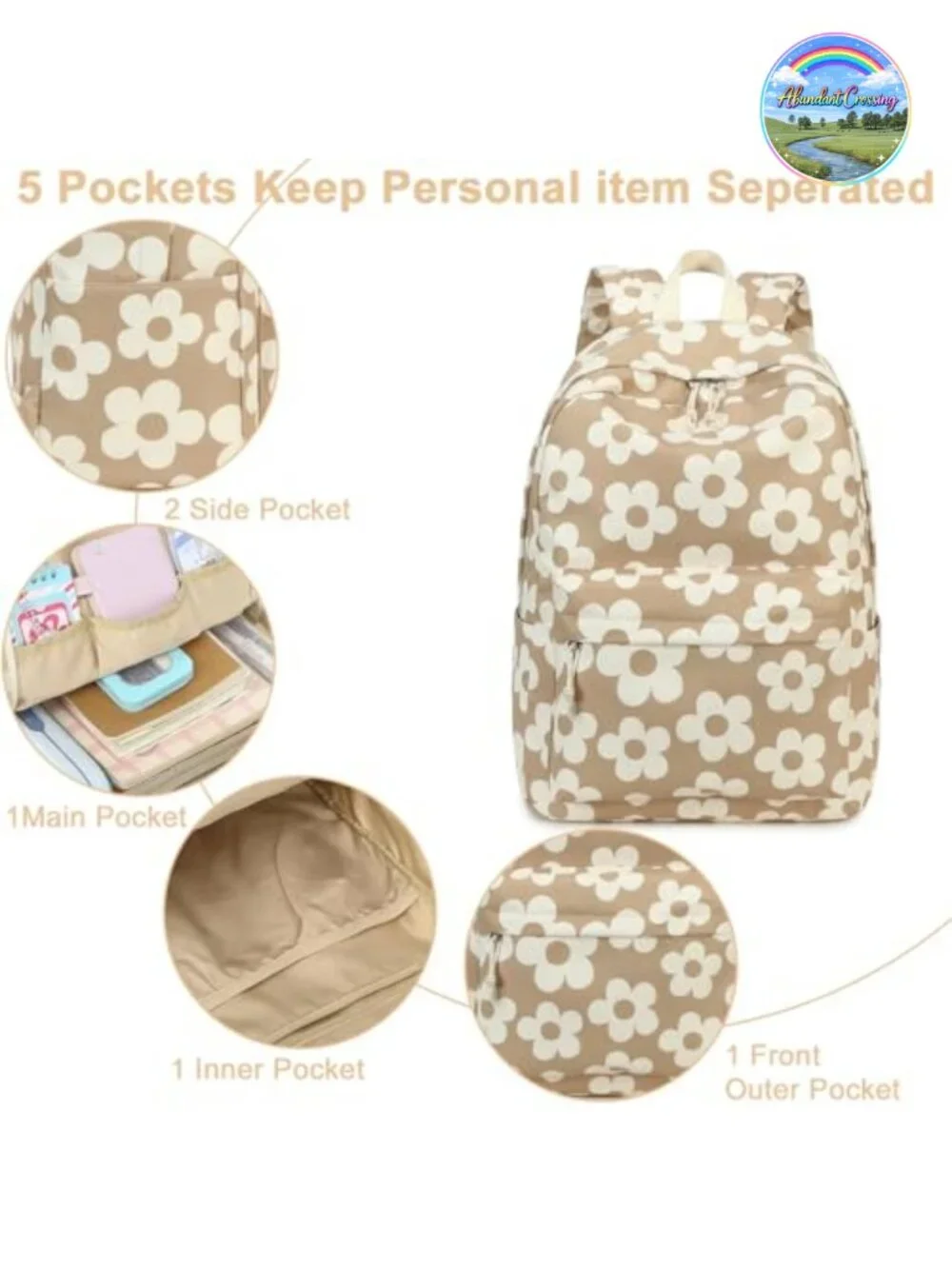 Floral Laptop Backpack for School Travel Work Commuter Bag